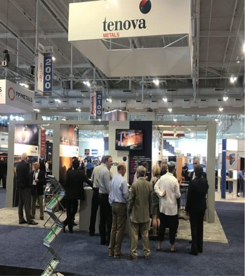 Group of people surrounding the Tenova booth at the AISTech Event
