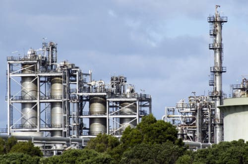 Whangarei, New Zealand - July 28, 2013: Marsden Point Oil Refinery on July 28, 2013. It produces 70 per cent of New Zealand's refined oil needs, with the rest being imported from Singapore, Australia and South Korea